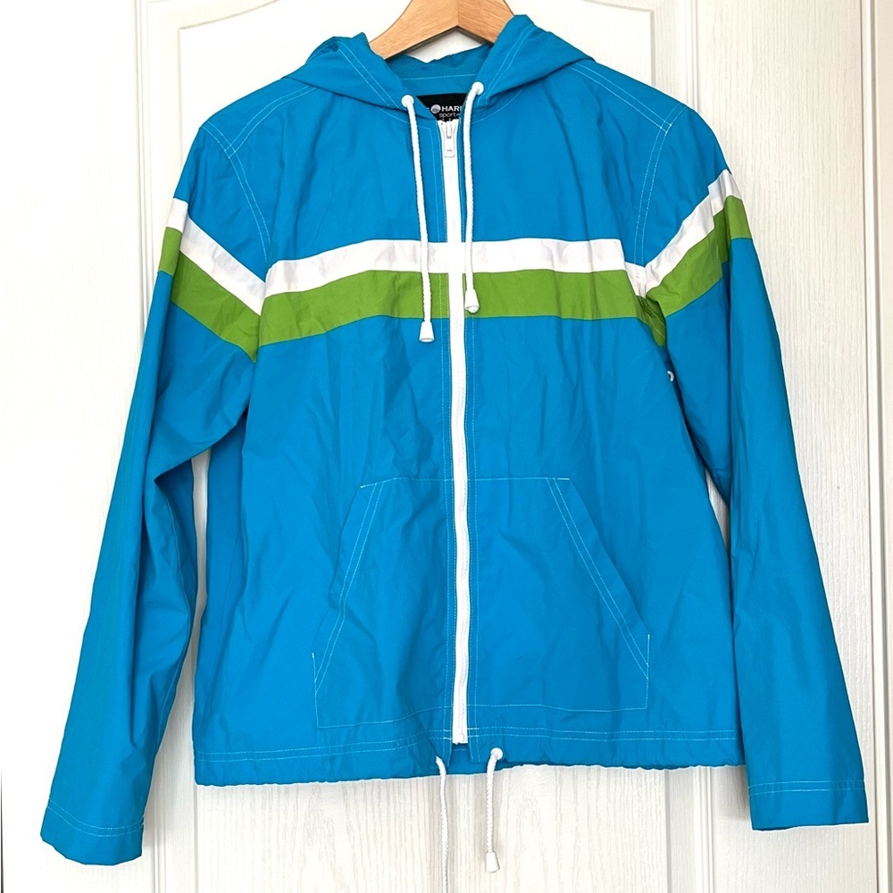 Sag Harbor Sport Blue Lightweight Hooded Windbreaker Sz PL Gorpcore Outdoor